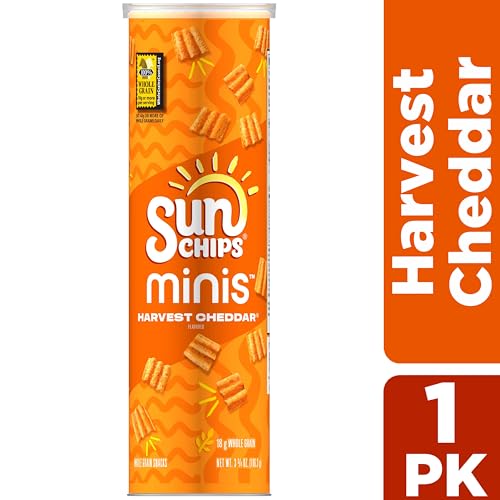 SunChips Minis, Harvest Cheddar Whole Grain Chips, 3.75 oz Canister