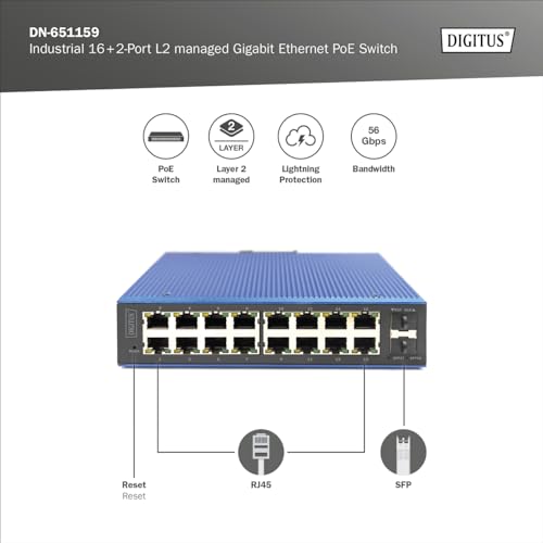 Digitus Commutateur Industriel Poe Gigabit Ethernet 16 2 Ports L2 Man - vue 3