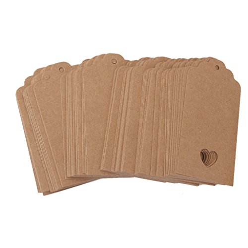 Tojwi 100Pcs Hollow Heart Kraft Paper Gift Tags Wedding Party Favours (Brown) #TOP5