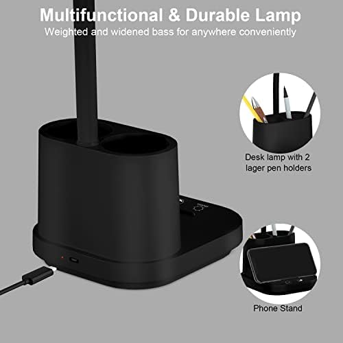 DEEPLITE LED Battery Operated Desk Lamp with Pen/Phone Holder 8W Cordless Study Reading Lamps, Touch Control 3 Color Modes, Stepless Dimming, 800lm Eye-Caring College Dorm Table Lamps for Work.