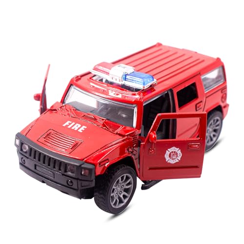 Image of Toy Cloud Hummer Fire Brigade Car 1:32 Scale Die-Cast Metal Toy with Opening Doors and Pull Back Action Realistic Toy Car