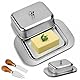 Zuxbolf Butterdose Edelstahl mit Deckel und Griff Butterglocke Butterschale mit Messer Gabel Buttergefäß Butterplatte Spülmaschinenfest Käsebrotbox Butter Dish für Butter Käse Kuchen (18,5x12,2x6,7cm)