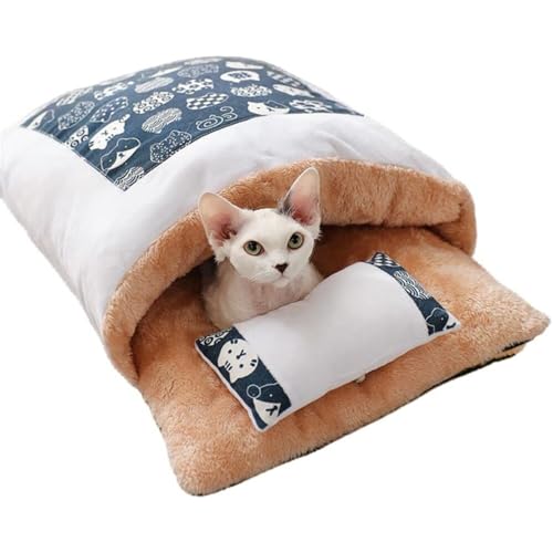 GerRiT 猫 布団 猫 寝袋ペットベッド 猫 ベッド 猫用 ふとん クッション 枕付きトンネル お布団 猫用寝袋 枕付きトンネル お布団 可愛い 大きい 猫グッズ ペット布団 ふわふわ 柔らかい GerRiT用 保温 小型犬 通年利用 おしゃれ 大きめ