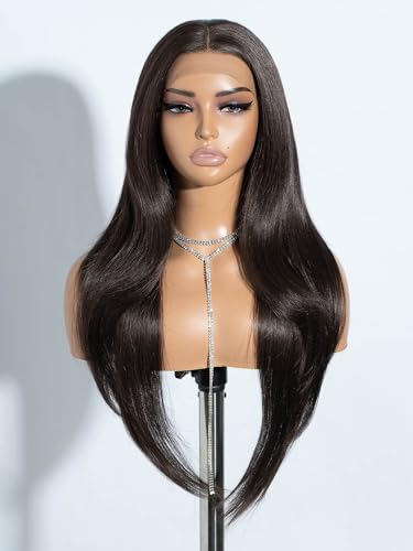 Perruque synthétique Joedir 66 cm longue droite lace front wig avec base soie F5/6A#