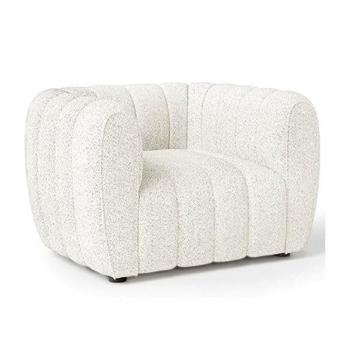 Benjara Hery Accent Chair, Channel Tufted Boucle, Curved Low Back, Off White and Black
