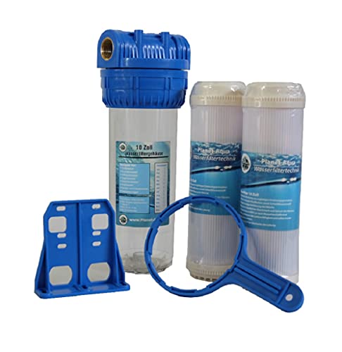 Wasserfilter Gehäuse Set Filtergehäuse 10 Zoll x 1' IG + 2 x Kalkfilter Hauswasser Trinkwasser Garten Brunnen Zisterne Pool Pumpen gegen Kalk im Wasser