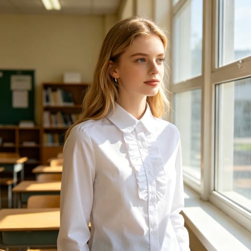 Image of Girls' Long Sleeve Peter Pan Collar Shirt Girls School Uniform Shirts