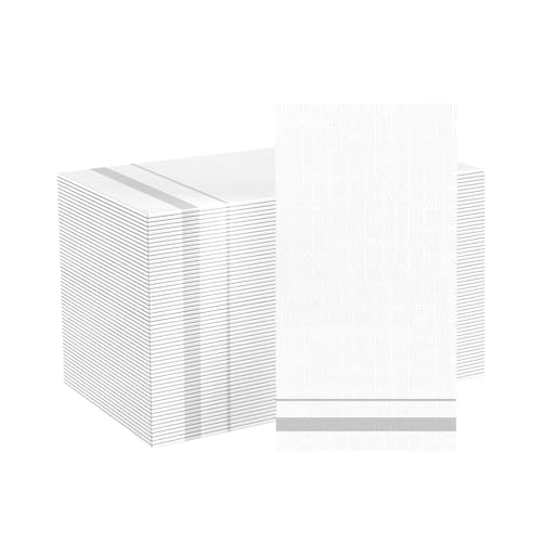 Image of 200 Pack 3-Ply Disposable Guest Towels, Silver Trim Dinner Napkins
