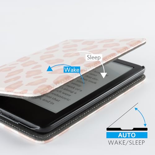 Image of CoBak Case for 6 inch E-Reader - PU Leather Smart Cover with Auto Sleep /Wake & Hand Strap, not Compatible with Kobo Clara,Pink Leopard
