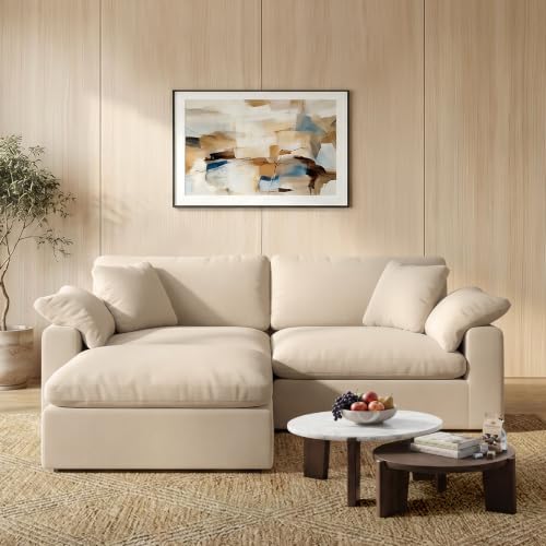 Image of L-Shaped Modular Cloud Sectional Sofa,2-Seater with Chaise,Modern Down Filled Detachable Couch for Living Room,Office & Small Apartment,Khaki