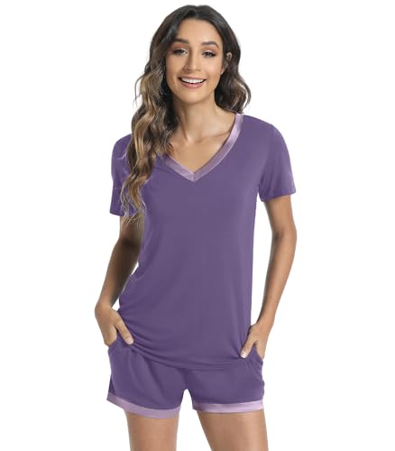 Image of WiWi Viscose from Bamboo Pajamas Set for Women Super Soft Short Sleeve Cooling Summer Plus Size Pjs Sets Sleepwear S-4X