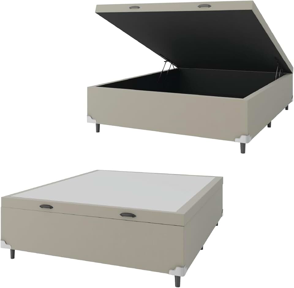 Base Cama Box Baú Casal 138x188x41cm Bege Suede Veludo Prince