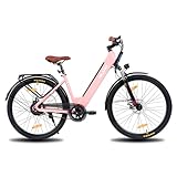 HILAND 26インチ クロスバイク アシスト機構付き 最大走行距離60KM ディスクブレーキ フロントライト、泥除け、リアキャリア付き 男女通用 通勤・通学・街乗り 低身長 トップチューブレス設計 ママチャリ型フレームで乗りやすい [並行輸入品]