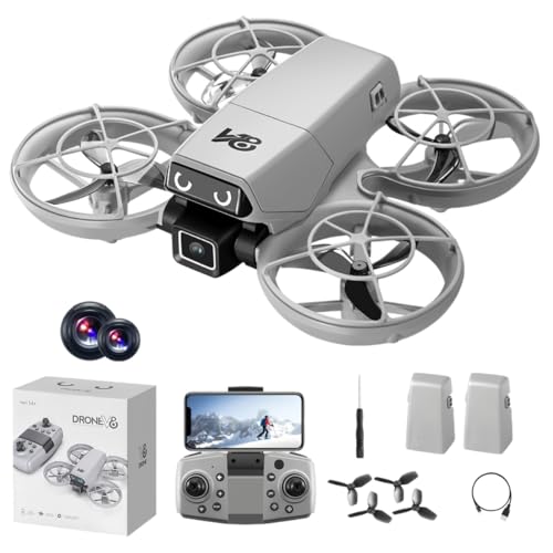 Image of Mini Remote-Control Drone With Camera, A Quadcopter Featuring a Full-Guard Propeller Design to Reduce Collision Risks, With Cool LED inchEye inch Lights and Flashing Tail Lights. Obstacle Avoidance, Optical