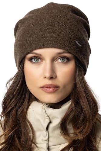 Vivisence Gorro De Las Mujeres Otoño Invierno Clásico De Lana para con Ajuste Forro Interior Tres Pliegues Y Placa Decorativa con Logotipo Ideal para Días Fríos 7085, Marrón,Talla Única