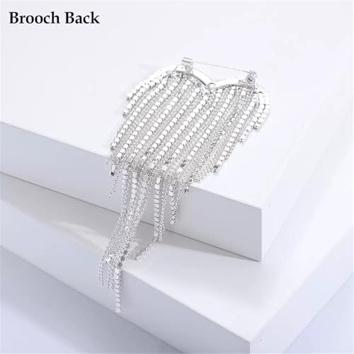 Image of Elegant Crystal Heart Shape Tassel Brooch Pin for Women Sparkly Rhinestones Tassel Brooch Beautiful Dress Suit Shirt Ceremony Clothes Wedding Party Jewelry Accessories