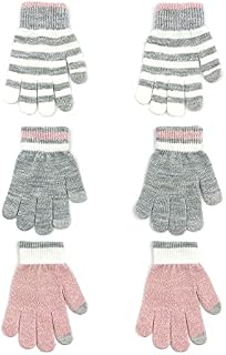 accsa 3 Pairs Girls Magic Gloves Stretchy Knitted Gloves Kids Winter Warm Gloves Touch Screen