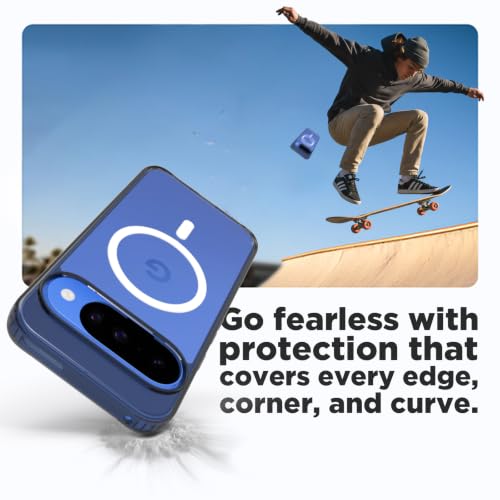 Image of RIGGEAR Shockproof Clear Hybrid Armor Magnetic Back Cover Case Compatible with MagSafe Accessories for Google Pixel 10 / Pixel 10 Pro (Clear-Black TPU Bumper + Transparent PC)(White MagRing)