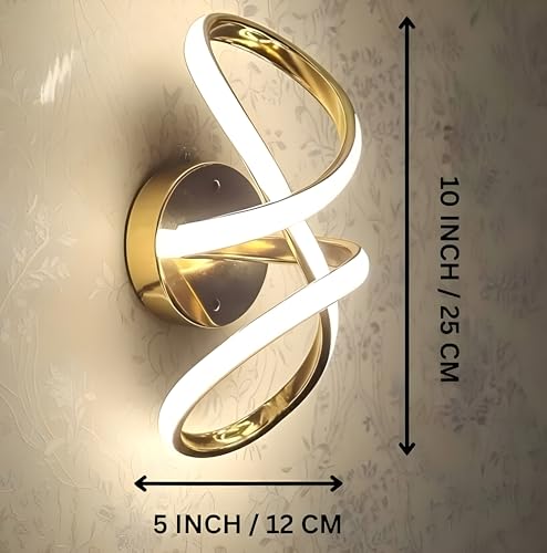Image of Modern Infinity Loop LED Wall Light | Luxury French Gold Finish | 3 Step Color Changing Decorative Acrylic Lamp with Diffuser | Indoor Lighting for Living Room Bedroom Hallway Home Decor