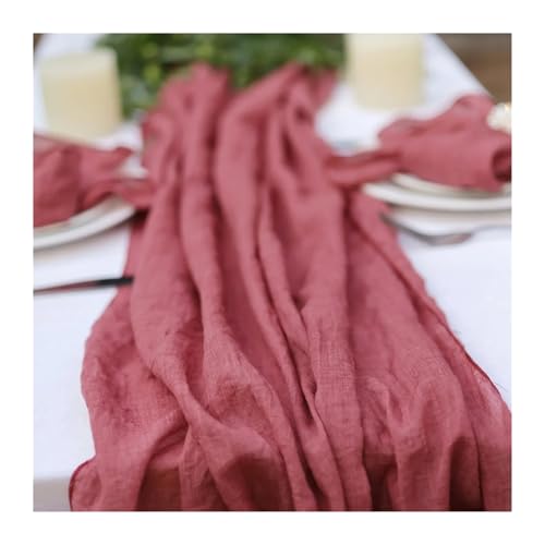 OZLCUA Runner da tavola in Garza Voile Cotton Table Runner Solid Color Wedding Dining Table Decorations Rustic Tablecloth for Party Banquet Lavabile Tablerunner(Wine Red,70X300cm)