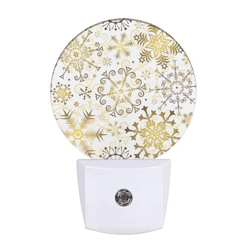 Image of Christmas Holiday Night Light White Golden Snowflakes Stars Plug-in Nightlight Energy Saving 0.5W LED Lighting for Boys Girls Men Women