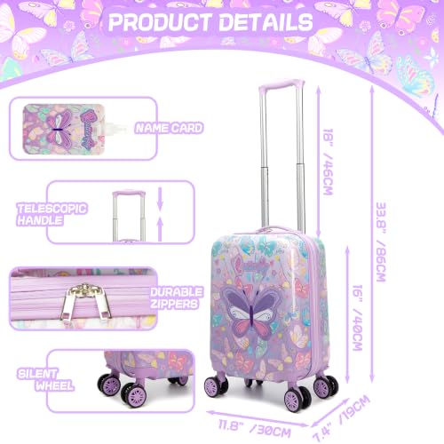 Image of Kids Luggage Set with Spinner Wheels 5 Piece 16inch Toddler Suitcase for Girls Travel Carry on Luggage Airline Approved