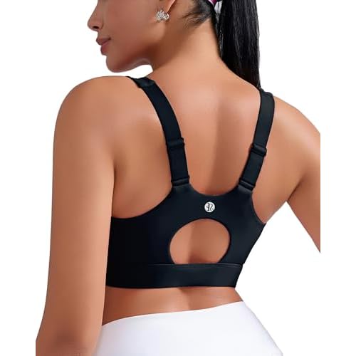 RUNNING GIRL Sports Bras for Women High Support, Adjustable Straps High Impact Molded Cup Sports Bra with Sewn in Pads Black X-Large