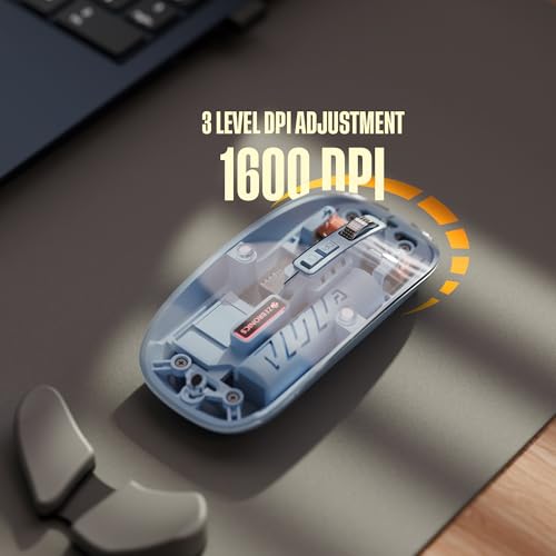 Image of ZEBRONICS Glassy 10 Wireless Mouse, Dual Mode (2.4GHz + BT), Upto 1600 DPI, Silent Operation, 5 Buttons, Type-C Charging, Comfortable & Ergonomic, for Mac | Laptop | Computer (Blue)