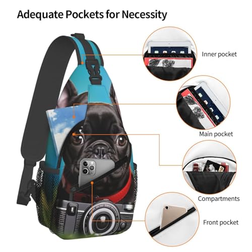 Mochila tipo sling para senderismo con diseño de bulldog miniatura 4