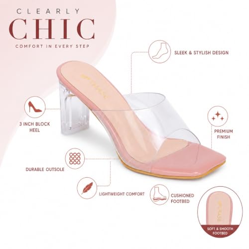 Image of TRASE Transparent Block Heels for Women Stylish | Fashionable Heel Sandals for Girls | Elegant & Formal Footwear