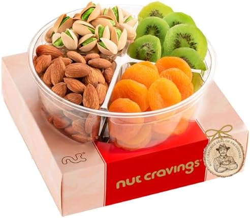 NUT CRAVINGS - Dried Fruit & Mixed Nuts Gift Basket (4 Assortments) | in Red Box Food Arrangement, Healthy Snack Care Package, Kosher