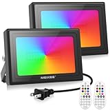 MEIKEE 60W RGB LED Flood Lights Outdoor, 6000LM Dimmable Color Changing Floodlights, IP66 Waterproof Wall Stage Lights for Christmas Halloween Decorations 2-Pack