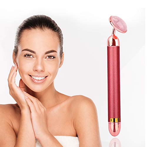 Rose Quartz Vibrating Facial Massager High-Vibrating Battery-Powered, Provides Natural Detoxification Process for Glowing Skin by Eximius Power