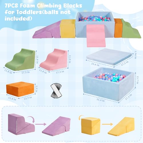 Image of Foam Climbing Toys for Toddlers with Large Ball Pit | Climbing Blocks, Soft Play Climb and Crawl Activity Playset, Toddler Play Crawling Climbing Sliding Indoor(Excluding Balls)
