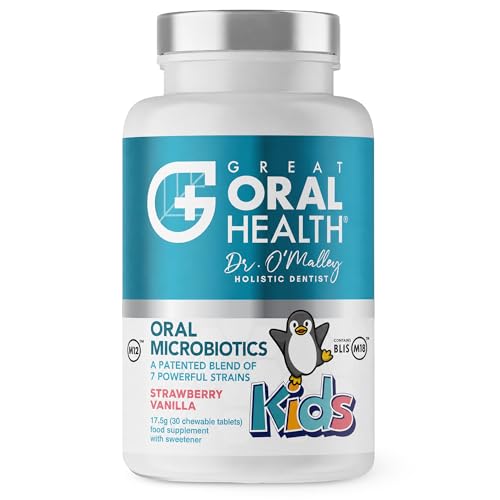 Oral Probiotics for Mouth Bad Breath Treatment for Kids Dental Care & Cavity Prevention with BLIS K12 M18 Dr Formulated Dental Probiotics for Teeth and Gums 30 Chewable Tablets Strawberry Vanilla