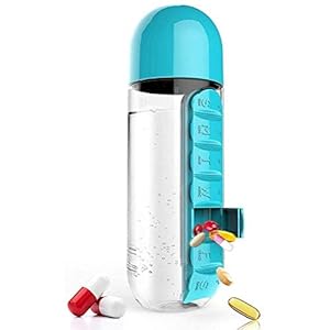 BSTiltion Pill Box Organizer met waterfles 600ml, 2 in 1 draagbare pillendoosjes 7 dag 1 keer per dag, pillendoosopslag…