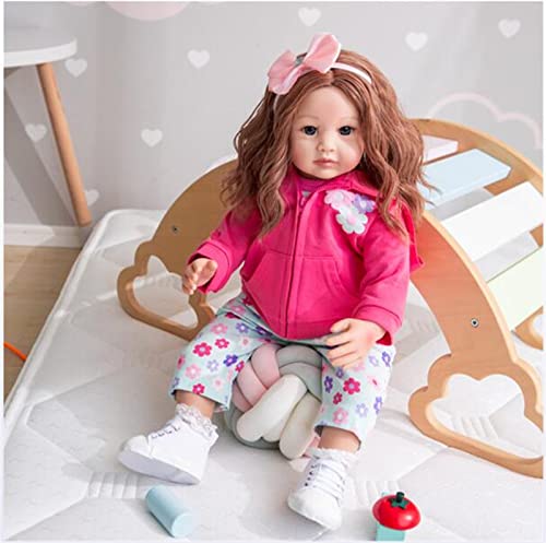 HOMONEY 60 cm Lebensechte Babypuppe 24 Zoll Reborn Puppe Weichkörper Reborn Kleinkind Puppe Lockiges Haar Mode Mädchen Schöne Puppe – Bild 7