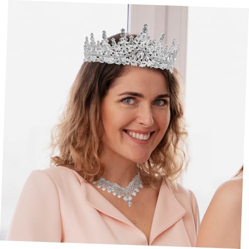 Tiara de boda para novia y juego de collar con pendientes de diamantes de imitación 6