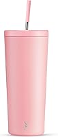 Meoky 24oz Stainless Steel Insulated Tumbler with Lid & Straw - 24Hr Cold Retention, 100% Leakproof, Cup Holder Friendly (Blush)