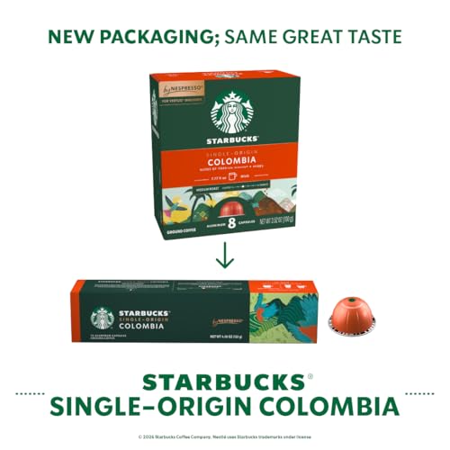 Image of Starbucks by Nespresso Vertuo, Single-Origin Colombia, 30-count Coffee Pods Medium Roast, Brews 7.8 oz