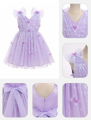 Image of IMEKIS Toddler Kids Girls Butterfly Dress Sparkle Sequins Tulle Wedding Formal Birthday Dresses 2-10T