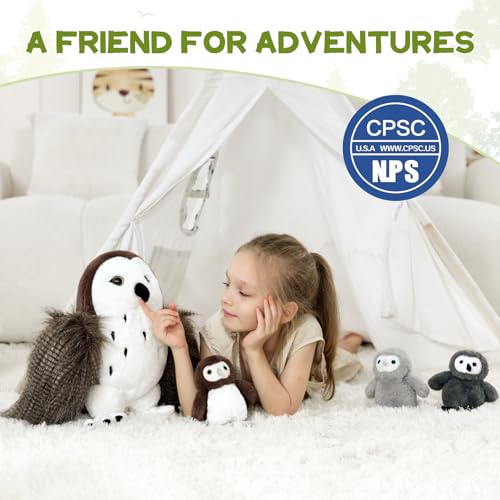Image of Owl Stuffed Animal with 3 Babies,18 inch Barn Owl Plush, Brown