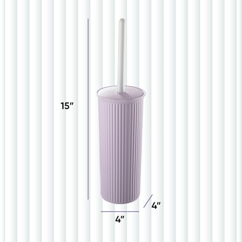 Image of Superio Ribbed Collection Toilet Bowl Brush and Holder Set, Decorative Plastic Bathroom Toilet Brush with Holder, Toilet Cleaner Scrubber, Lilac - 2 Pack