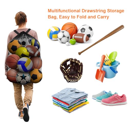 AMFUN Extra großes Ballnetz, Tragbar mit Kordelzug und Schultergurt, für Fußball, Basketball, Volleyball, Rugbyball