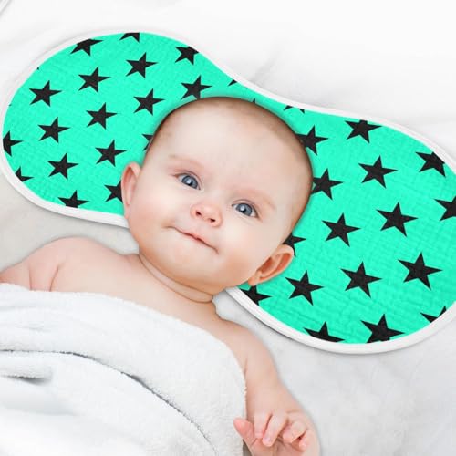 J JOYSAY Black Stars Aquamarine Baby Burp Cloths for Boys Girls Large 22''x11'' Cotton 4 Layer Baby Washcloths for Boy Spit Up one sizex44