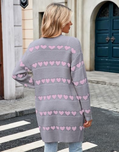 Image of Alsol Lamesa Women's Long Sleeve Heart Cardigan Sweaters V Neck Open Front Knit Coat