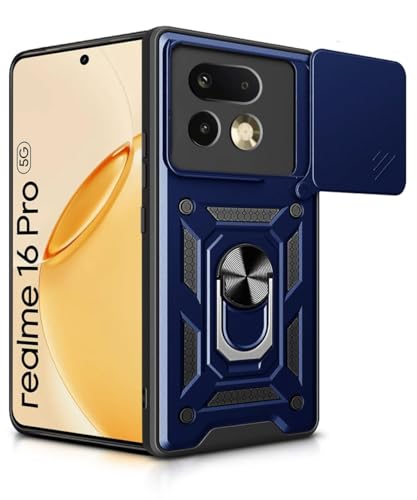 Image of Luxe Back Cover Compatible for Realme 16 Pro 5G | D10 Tough Armor Case | Sliding Camera Shield | 360 Protection | Kickstand Ring Holder | Military-Grade Bumper Case - Blue