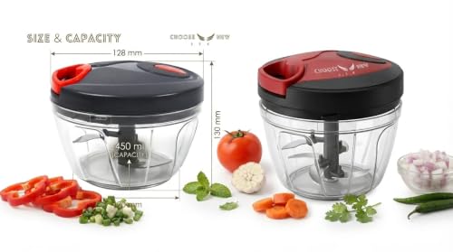 Image of Choose NEW S.K Manual Vegetable Chopper Pack of 2, 450 ml Each | Pull String Food Processor with Stainless Steel Blades | Onion, Garlic, Chilli & Vegetable Cutter | Manual Kitchen Chopper