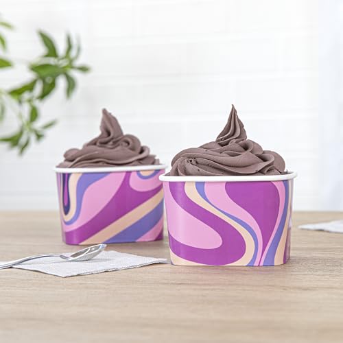 Image of Restaurantware Paper Cups 50 Count 12 Ounce Square Disposable Ice Cream Containers, Leak-Resistant Paper Dessert To Go Cups, Hot And Cold Food, Durable Midnight Groove Ombre Design