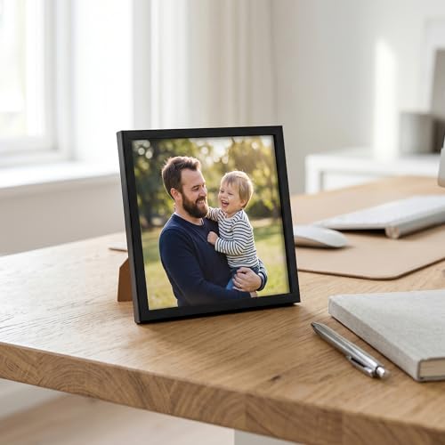 Image of Americanflat 9x9 Picture Frame with Shatter-Resistant Glass - Streamline Collection - Thin Border Square Frame for Tabletop and Wall Display - Hanging Hardware and Easel Stand Included - Black